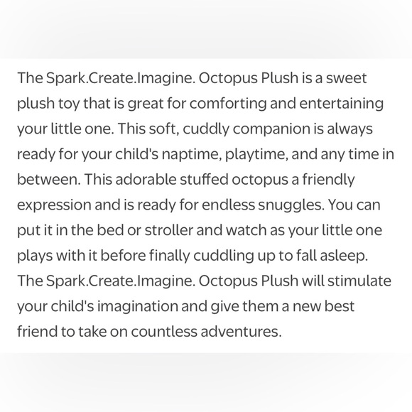 NWT Spark Create Imagine Octopus Plush w/ Rattle, Ages 0+ Teal & White Baby Toy - Picture 9 of 10